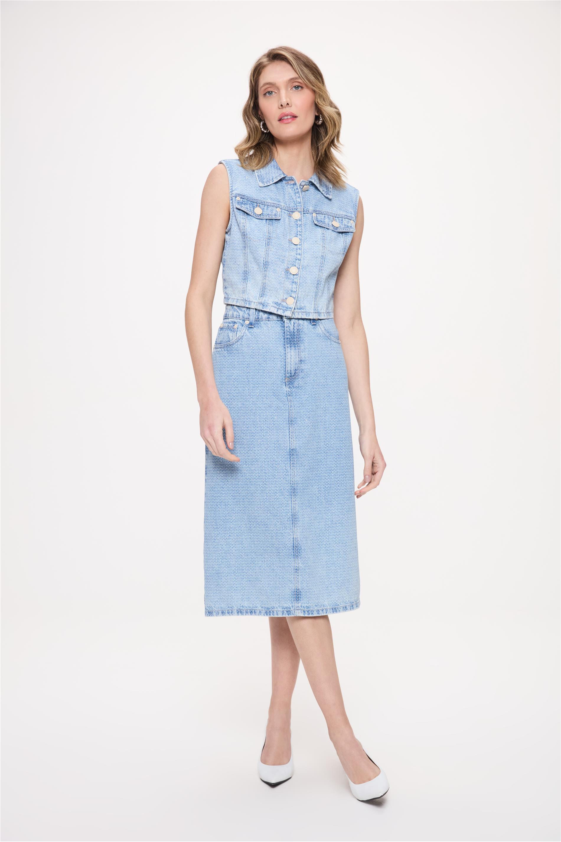 Saia Longa Jeans Estampa Laser